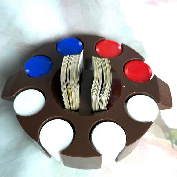 Vintage 70s Ardsley Revolving Poker Rack With 200 Chips & Two Decks Of Cards - Picture 2 of 7